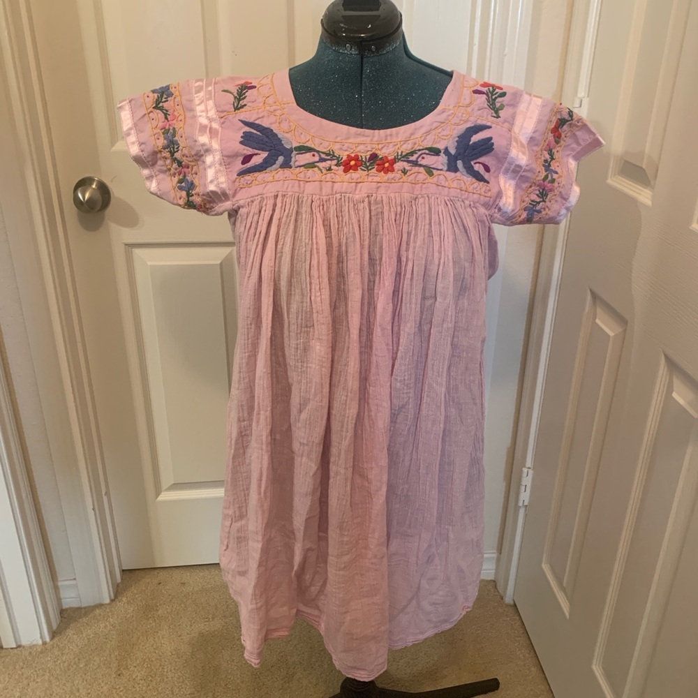 Pale pink gauze & ribbon embroidered dress